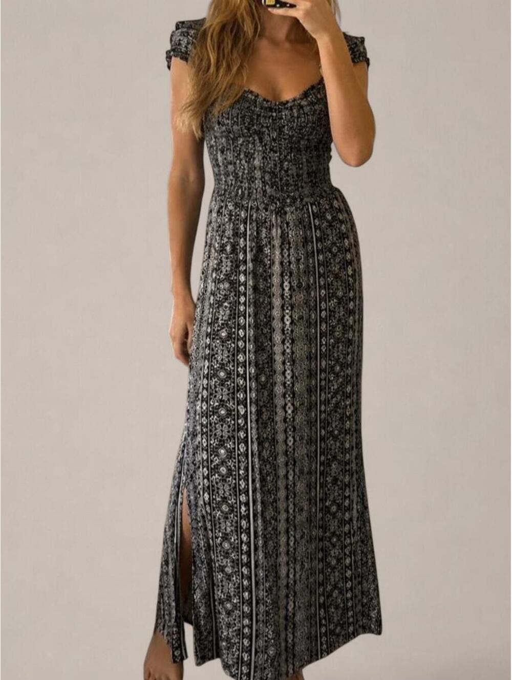 three pink hearts trixxi black & white boho maxi dress